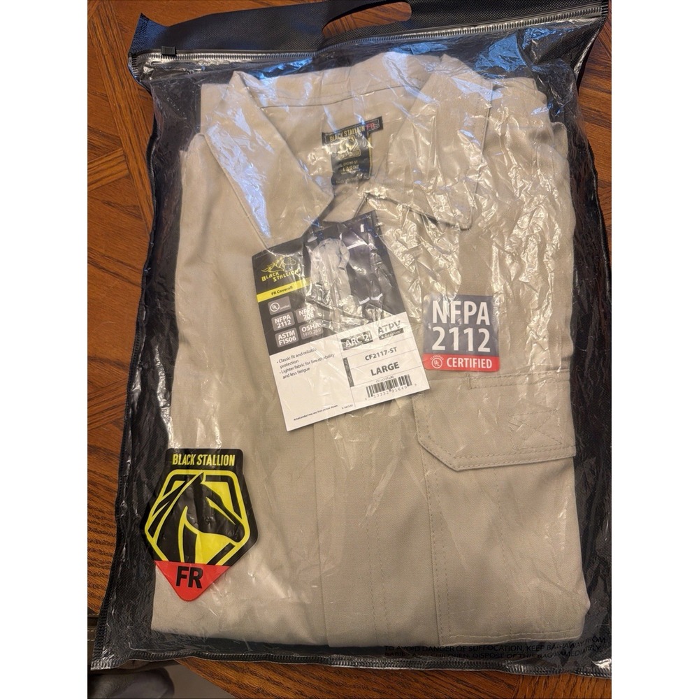 Black Stallion CF2117-ST FR Coveralls Large Stone Khaki NFPA 2112 CAT 2 NWT